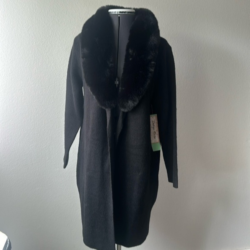 NWT Indigo Rose jacket sweater removable fur Petite Large Black